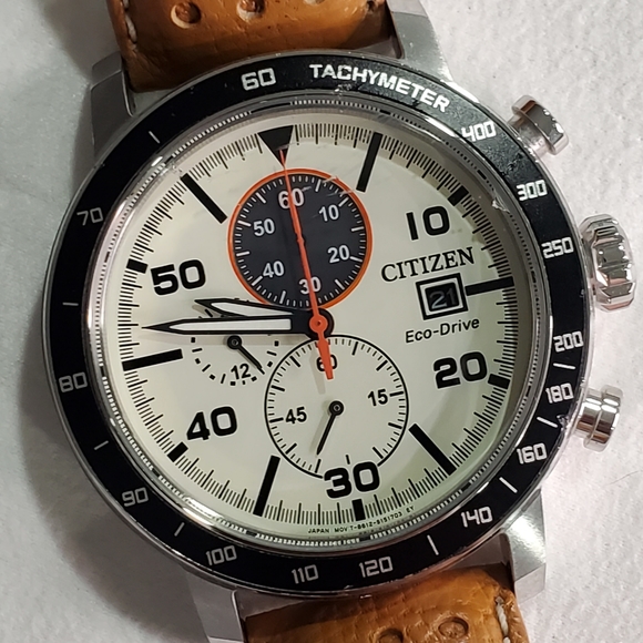 Citizen Other - Citizen CA0641-32X Men's 44mm Ivory Dial Tan Leather Strap Chrono Leather Band